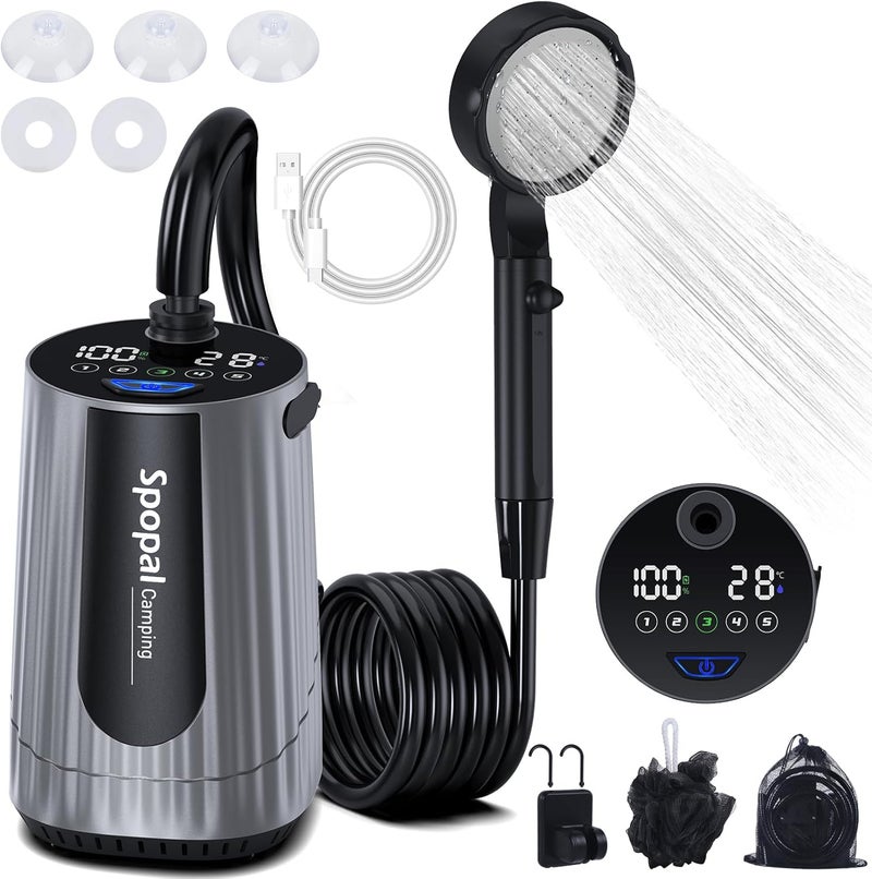 Spopal Portable Shower for Camping, [Upgraded] 10000mAh Rechargeable Camping Shower with 5 Adjustable Speeds,Premium LED Display, IPX8 Waterproof Outdoor Shower Kit for Hiking, Car, Pet, Travel - Image 1